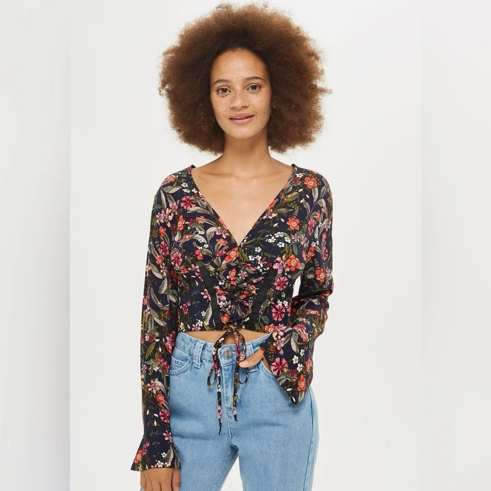 Topshop Midnight Floral Corset Top